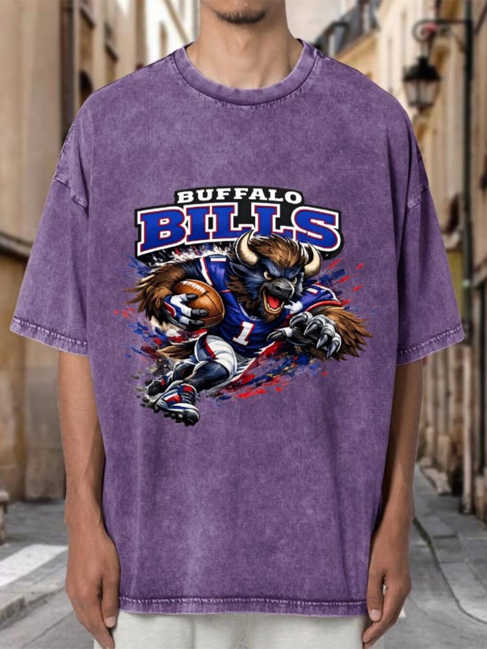 Buffalo Bills Mascot NFL Purple Mineral Wash Oversized Tee FMEVFC4D4304